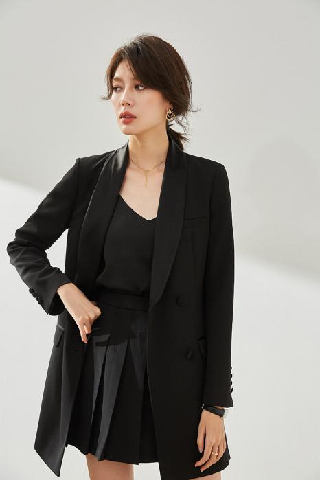 sd-breasted coat dress-black
